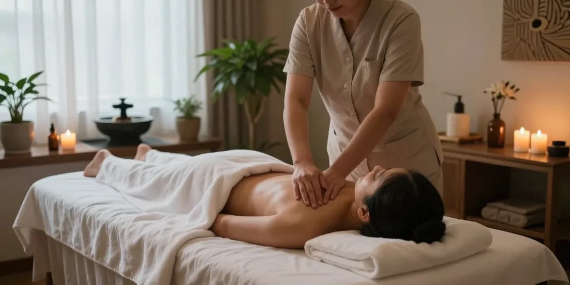 Massage therapy scene showcasing a tranquil Swedish massage experience with soothing elements.
