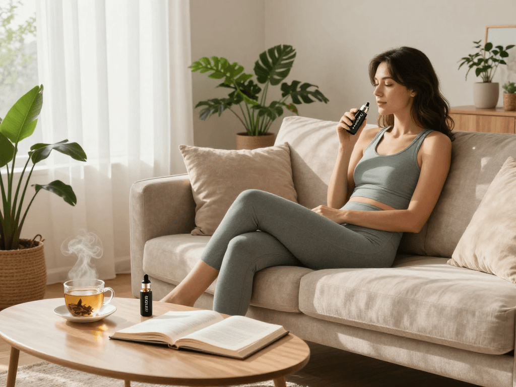 Packman THC vape device in a serene living room setting, promoting natural wellness and relaxation.