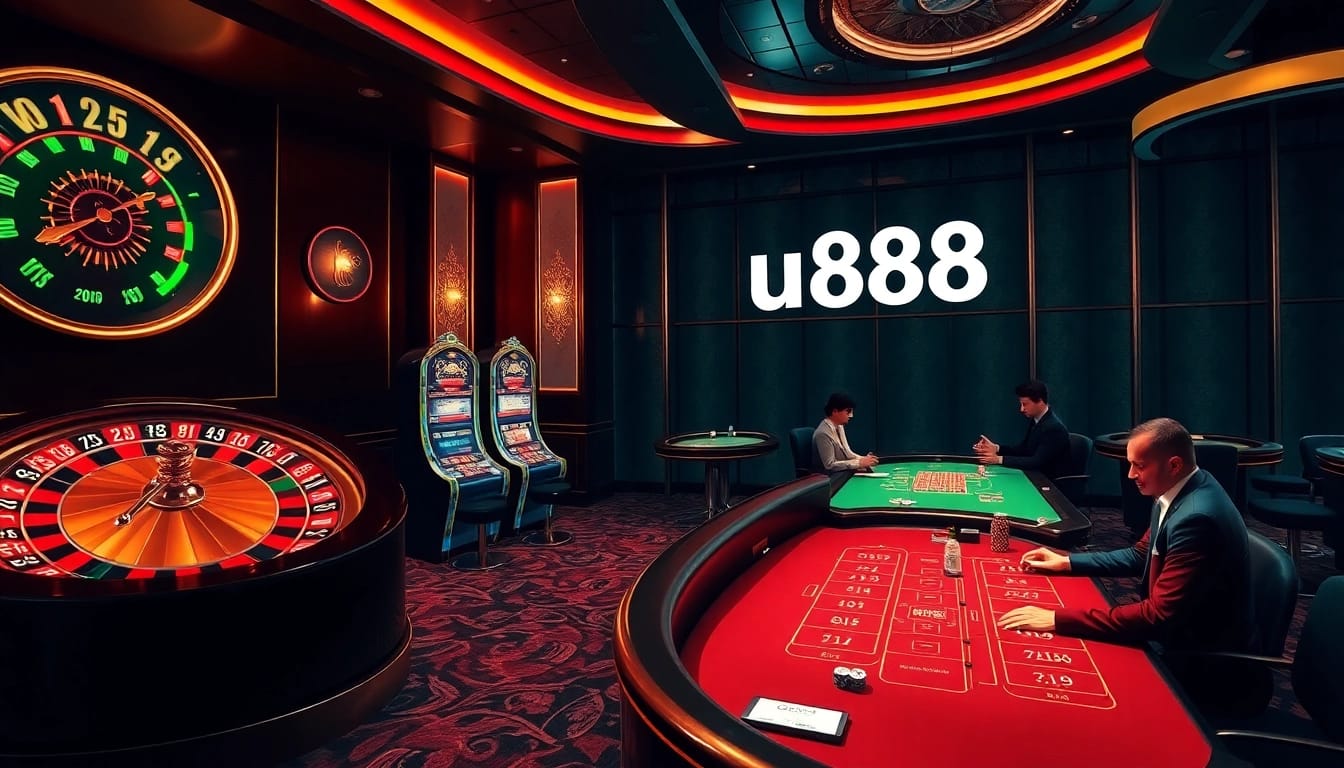 Engaging players at u888 casino tables with stylish slots and roulette.