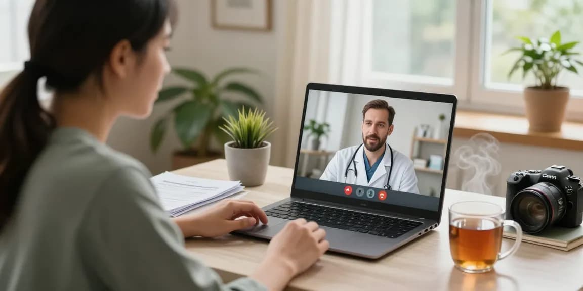 Engaged patient consulting for an MMJ card Ohio with a licensed doctor online in a cozy home environment.