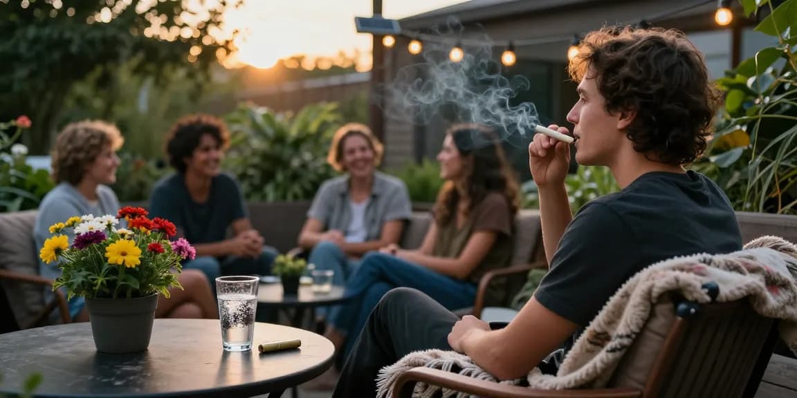 Enjoying pre rolled joints in a cozy outdoor setting with friends at sunset