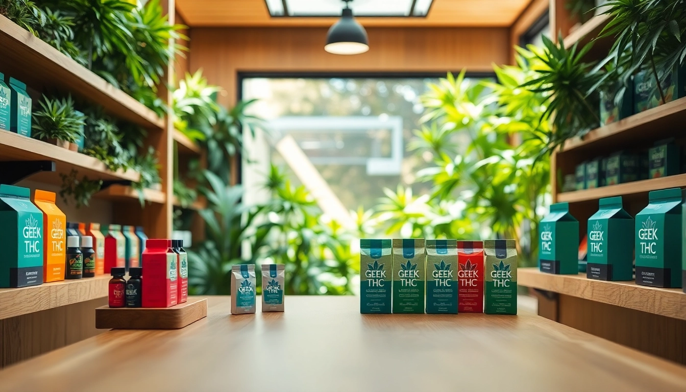 Showcasing GEEK THC products in a professional cannabis dispensary.