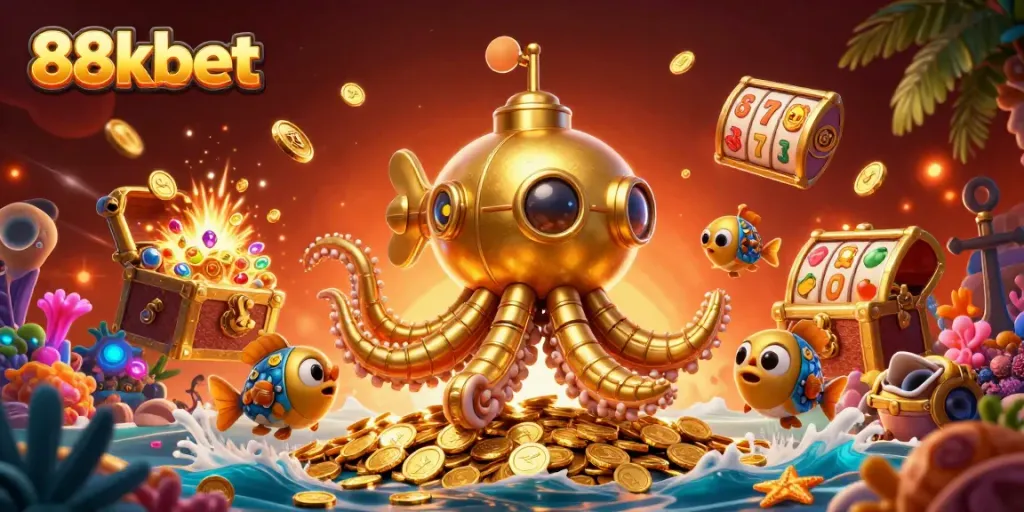 Experience the thrill of winning at 88kbet with a vibrant underwater scene full of gold coins and exciting gaming elements.