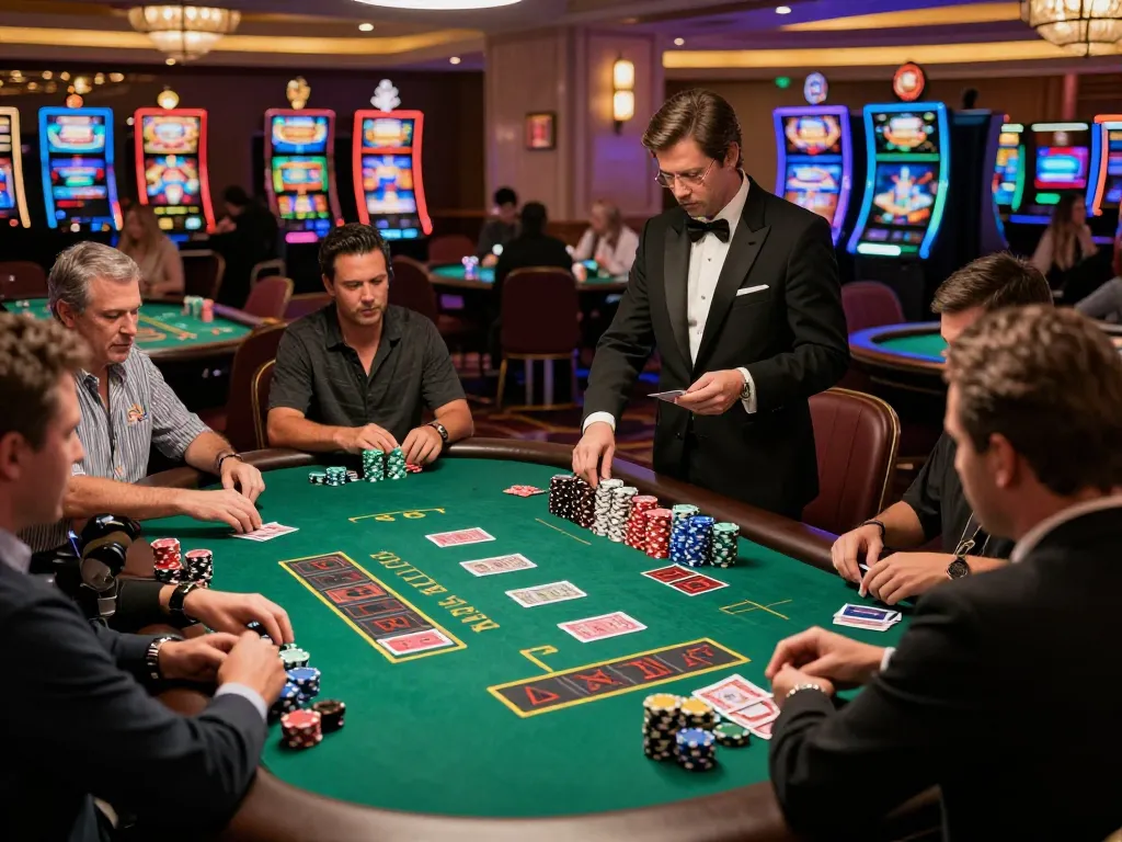 This blackjack table showcases thrilling gaming at https://s8inc.com/ with engaged players and vibrant chips.