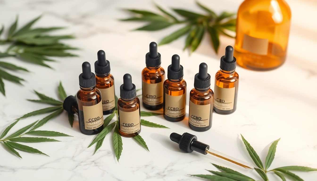 Showcasing legal CBD products in an elegant arrangement with natural elements.