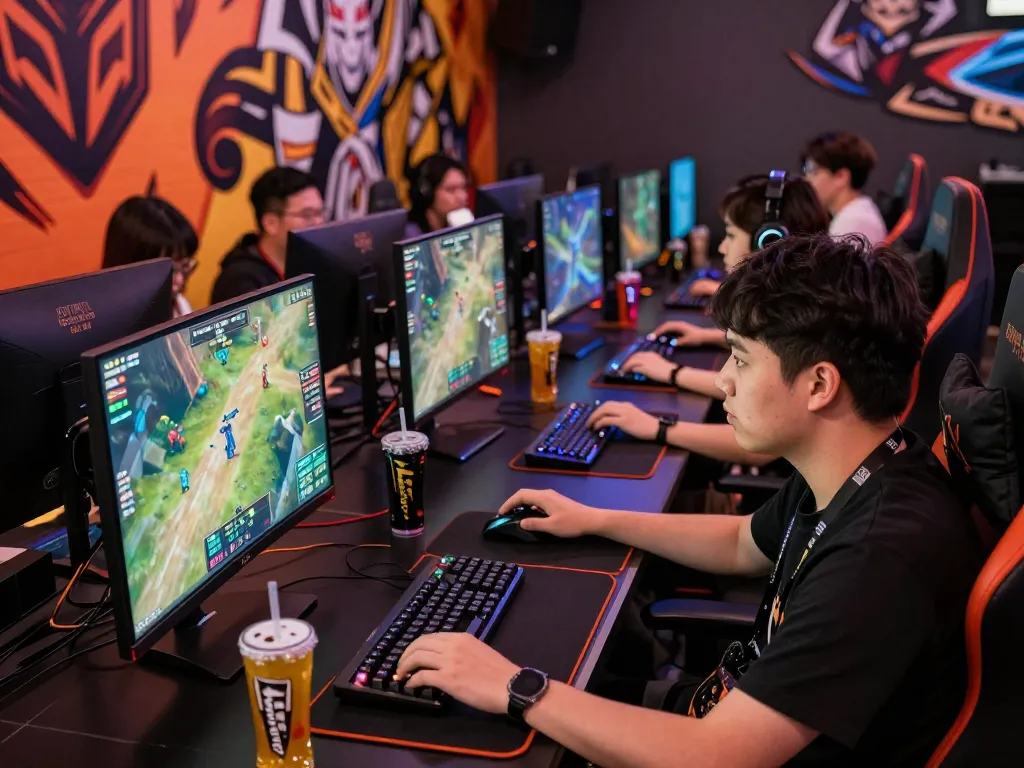 Esports betting Singapore enthusiasts engaged in an electrifying gaming experience, placing bets on competitive matches in a vibrant lounge.