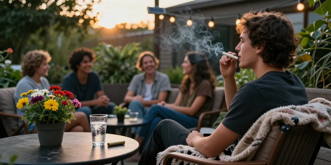 Enjoying pre rolled joints in a cozy outdoor setting with friends at sunset