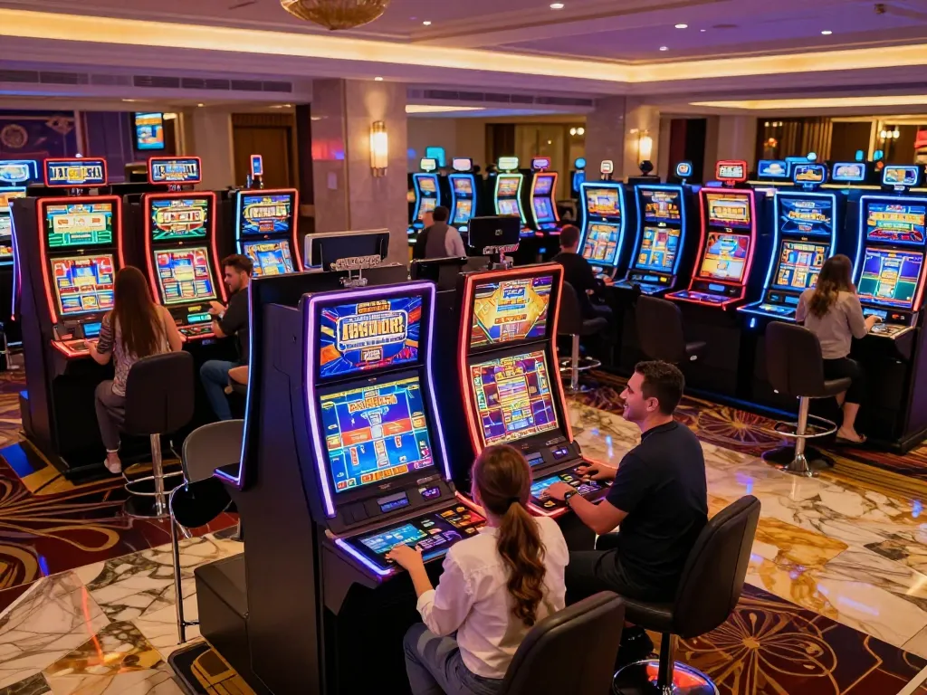 Experience thrilling gameplay at USBET's vibrant online casino, with interactive slot machines and happy players.