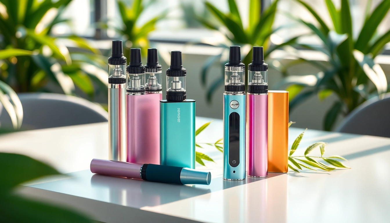 Showcasing vibrant disposable vapes against a serene green backdrop, emphasizing wellness.