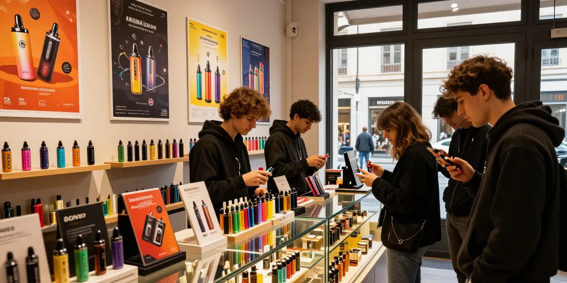 Vapes Italien: Trendige Vapes und Jugendliche in einem italienischen Vape-Shop.