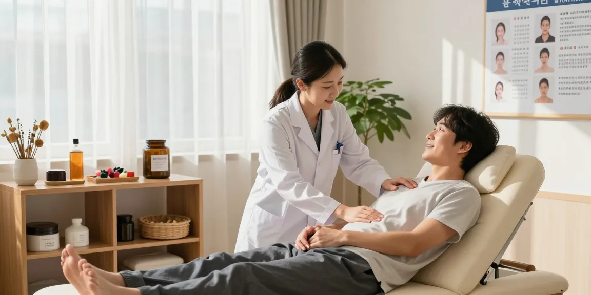 Patient receiving treatment at 영통한의원, emphasizing holistic healing and wellness.