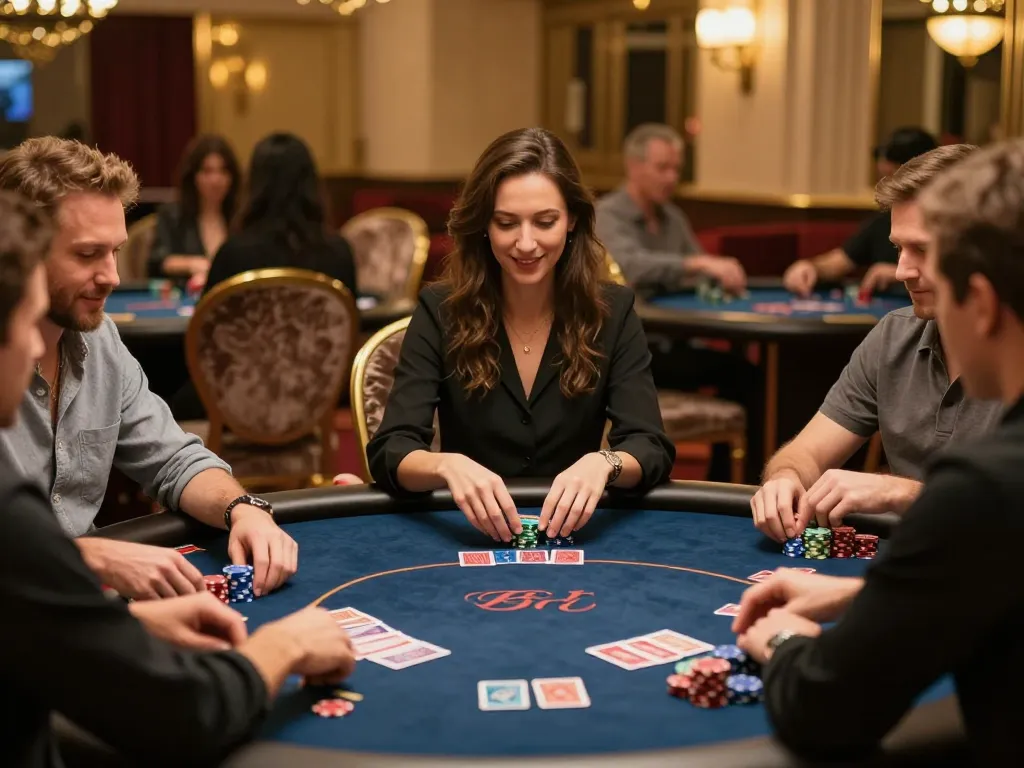 Players engaged in intense poker game at QQ 88 casino table with chips and cards