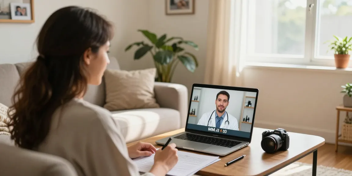 Patient consulting for an MMJ card online in a cozy home setting.