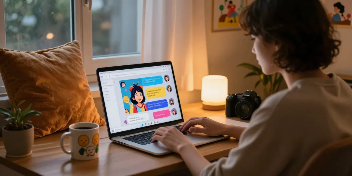 Interactive AI nsfw chat between user and character in a warm, inviting digital space.
