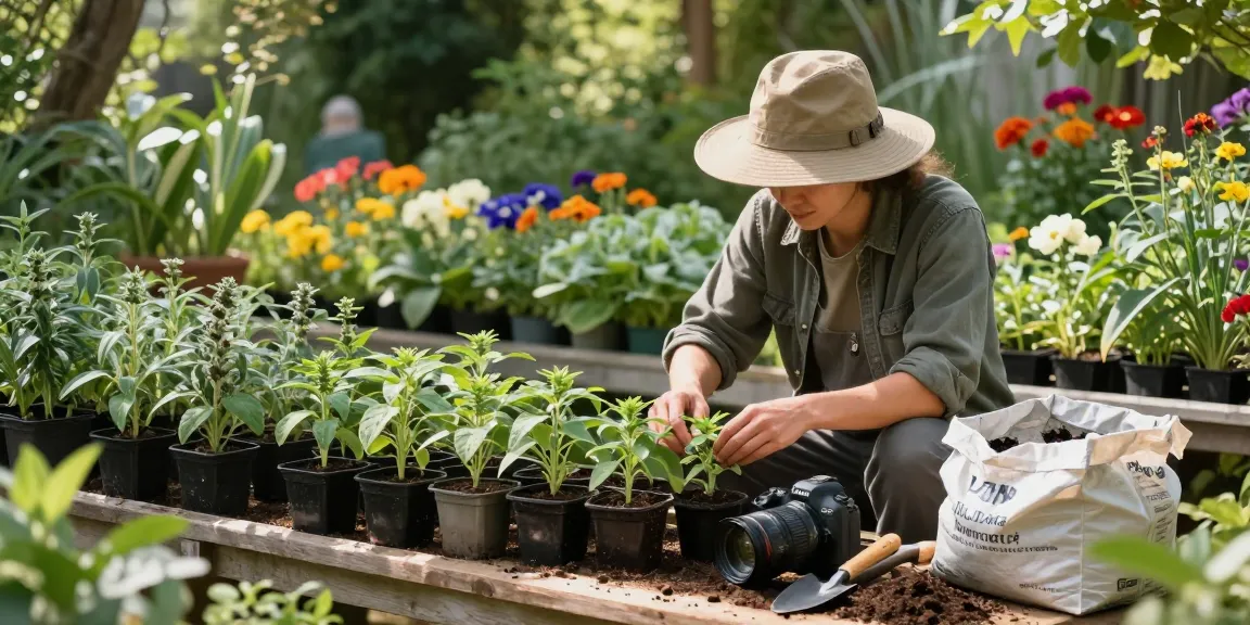 Engaging gardener nurturing Salvia Divinorum seeds in a verdant garden setting.