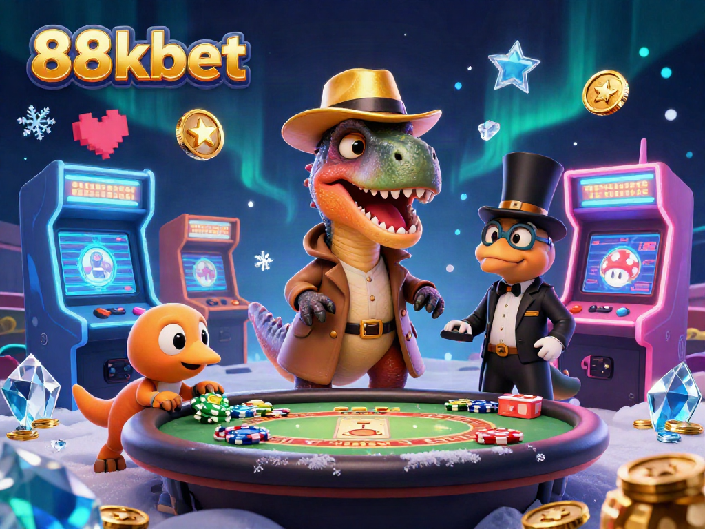 Experience 88kbet casino with fun gaming elements and characters in a dynamic scene.