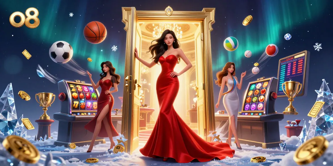 Engaging in exquisite gameplay at o8's vibrant and luxurious casino atmosphere, featuring dynamic slot reels.