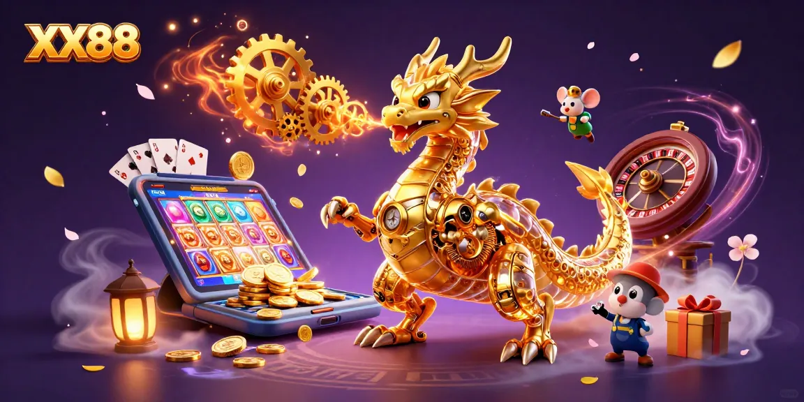Experience the thrill of XX88 with a golden dragon and vibrant casino elements.