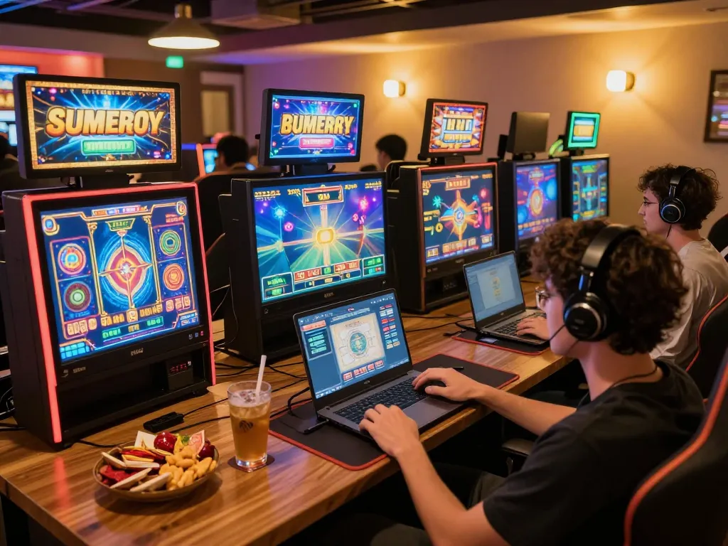 Engaging with slot 10000 game on a laptop in a cozy online gaming setup, capturing the excitement of online gambling