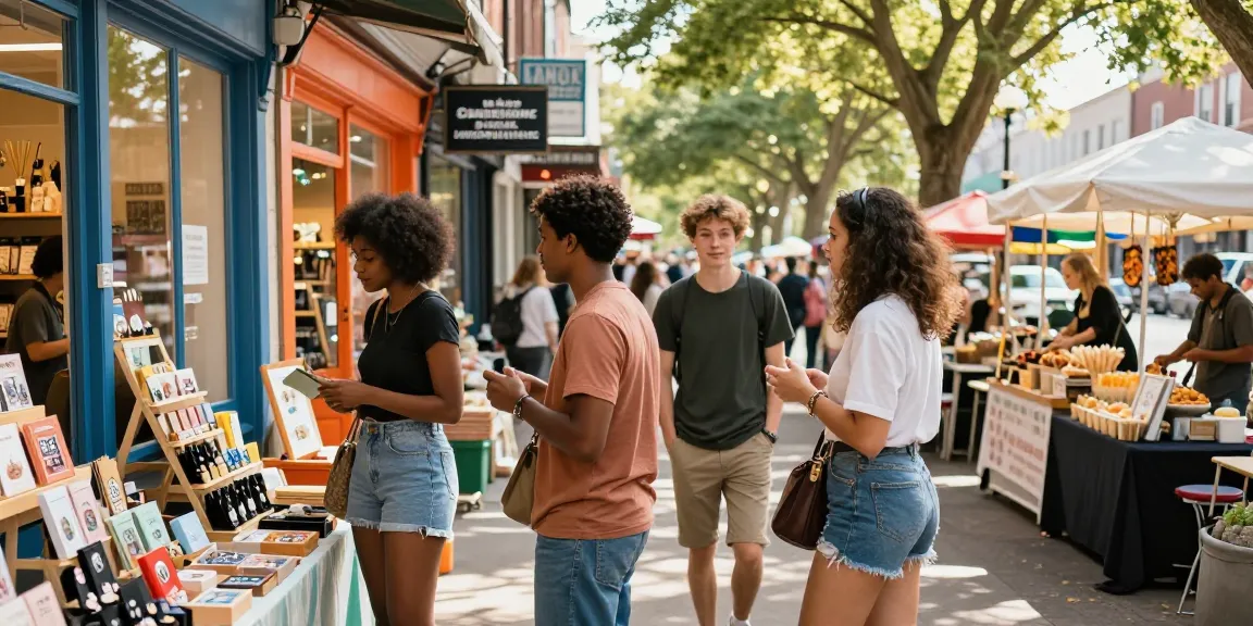Friends enjoying a vibrant shopping experience at https://forumup.org/shop/search.php?ca_id=&addr1=&addr2=&addr3=&schKeyword= marketplace, with colorful boutiques and local vendors.