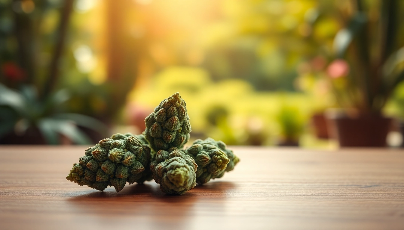 Showcasing Mental Wellness CBD buds with detailed features in a serene natural setting.