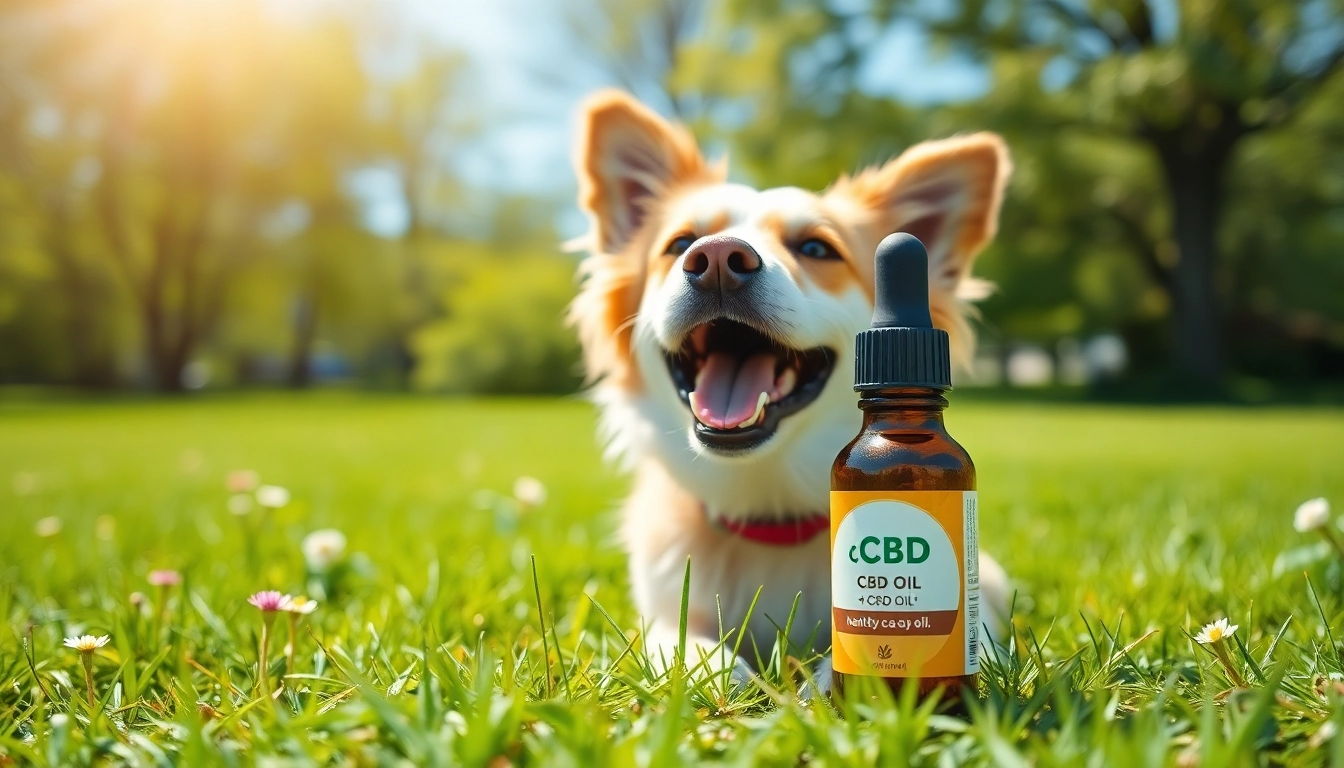 Dog enjoying life with CBD Oil For Dog in the foreground, symbolizing health and joy.