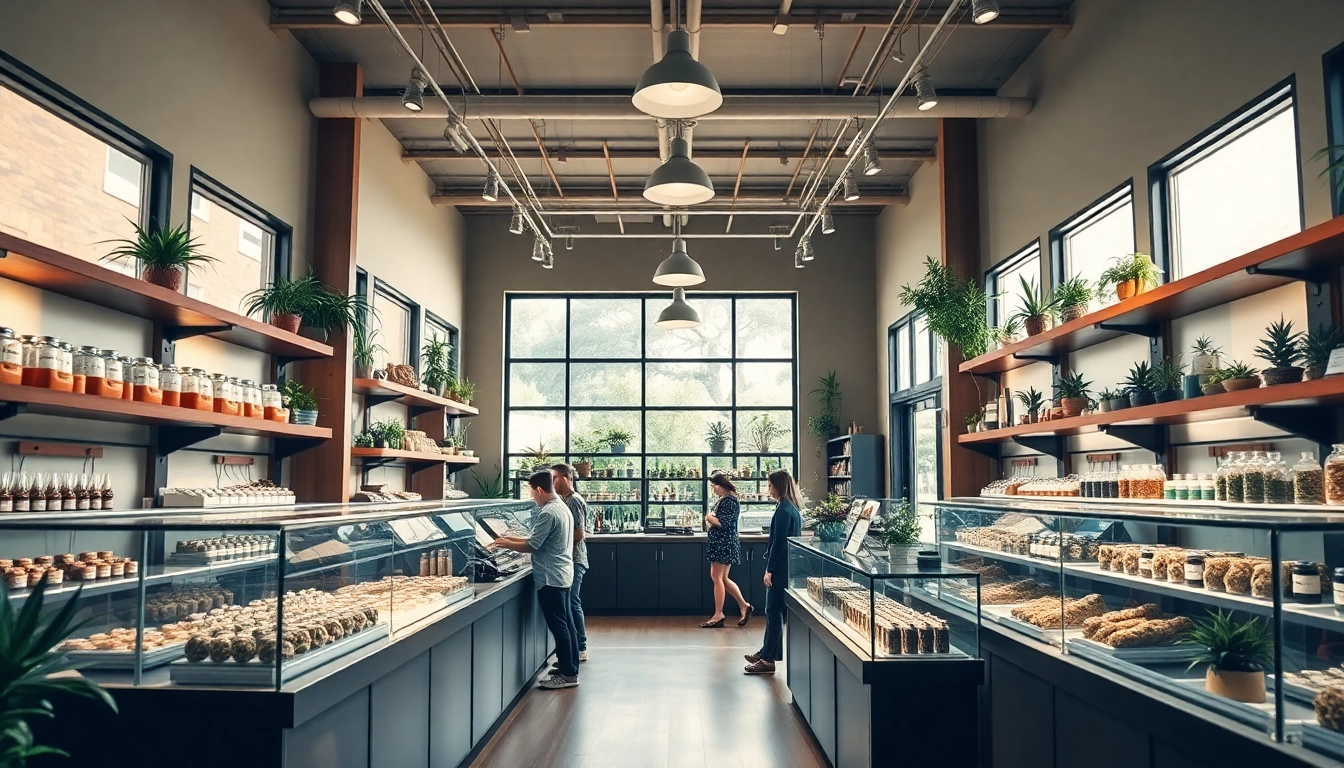 Browse vibrant products at a welcoming Weed Store filled with friendly staff and natural light.