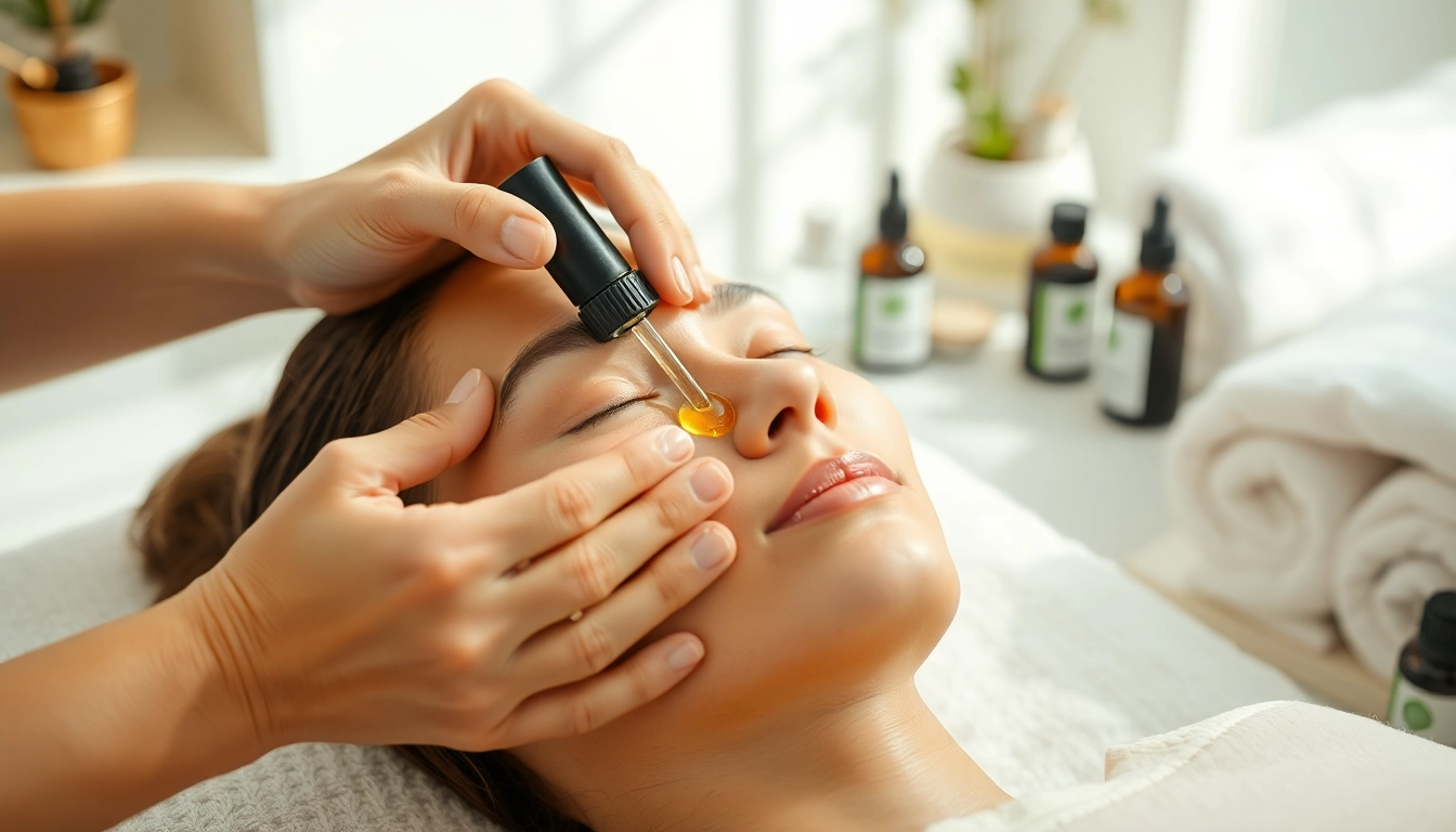 Apply CBD oil for skin as a soothing treatment in a serene spa environment.