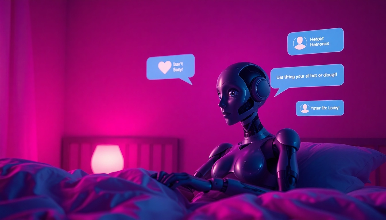 Engaging interface of a sex AI chat showcasing a seductive AI character in a cozy digital environment.
