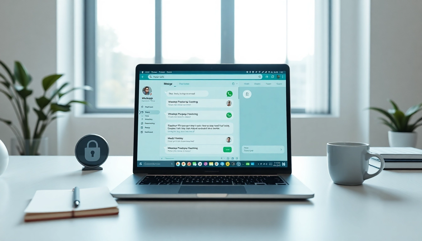 展示 WhatsApp Web 的聊天功能界面，以及在现代工作区环境中的 快连官网。