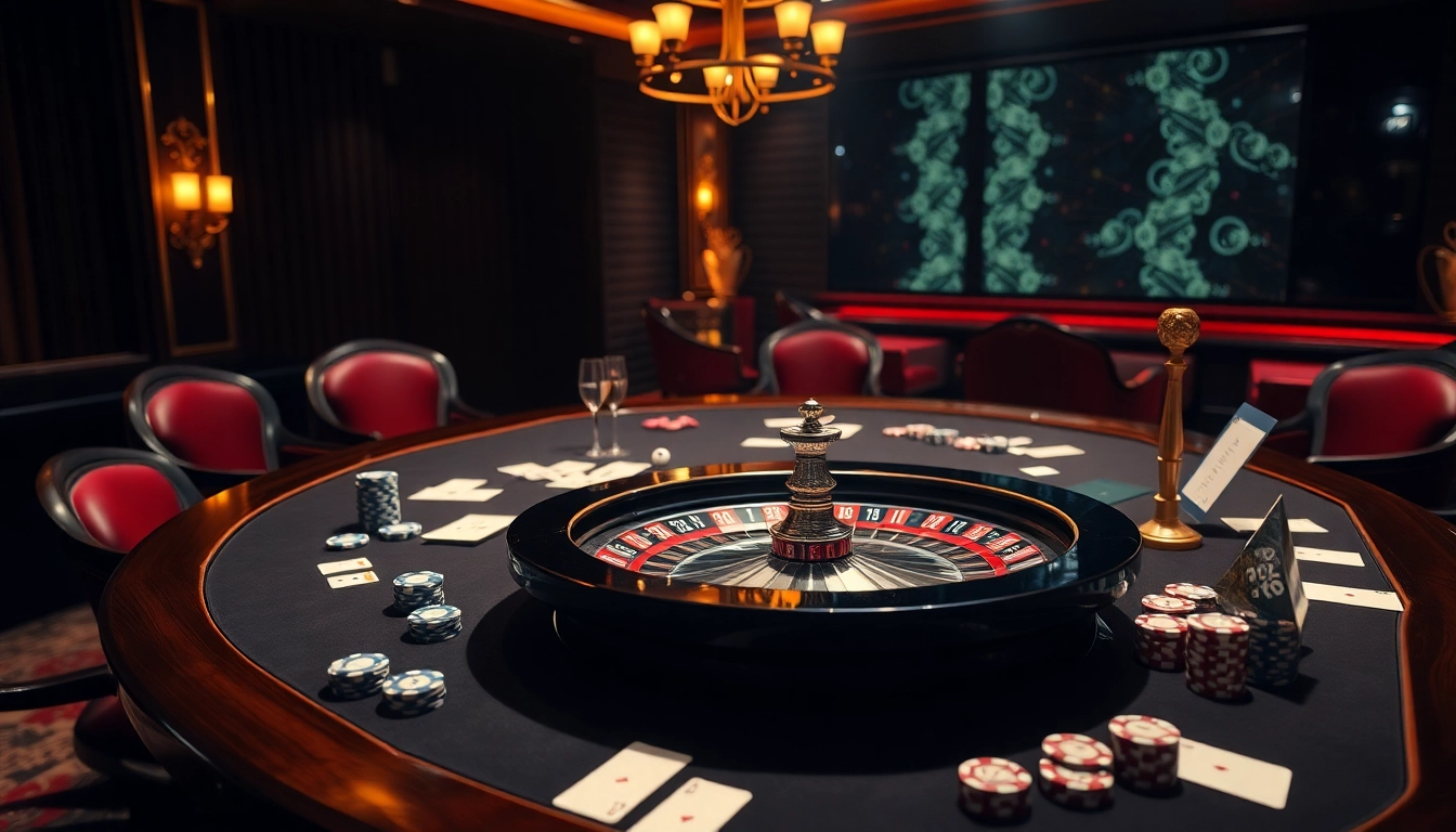 Exciting J88-themed casino night scene with poker chips and card games.