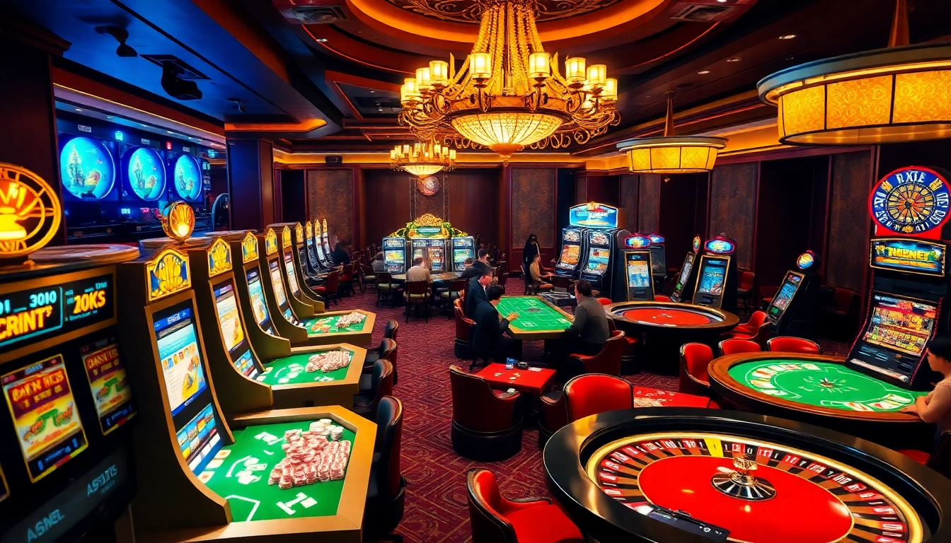 Experience the immersive 555win casino atmosphere with vibrant gaming tables and cheering players.