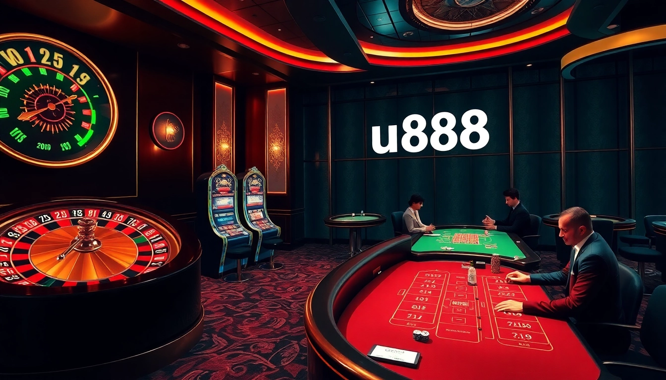 Engaging players at u888 casino tables with stylish slots and roulette.