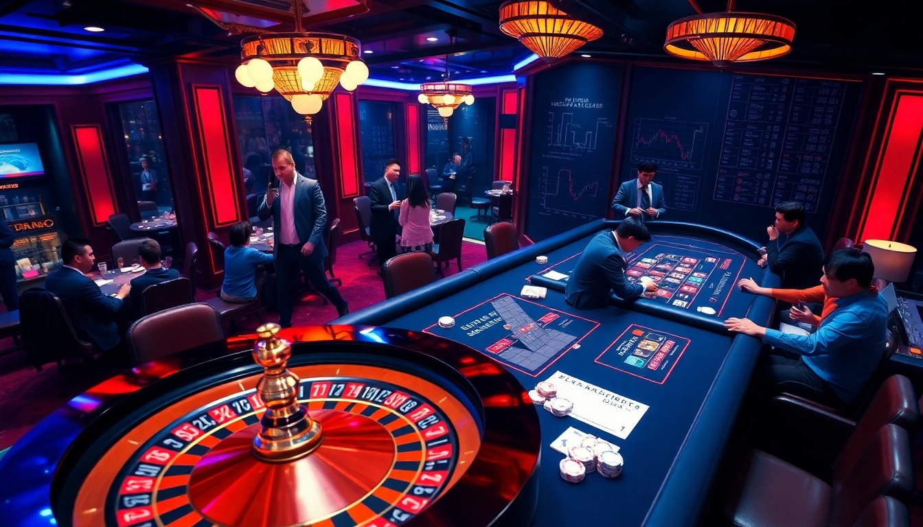 Experience the thrill of tỷ lệ nhà cái at a vibrant high-stakes casino table with roulette and chips.