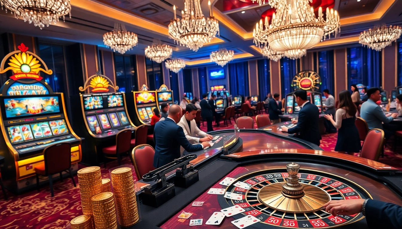 Exciting gambling atmosphere at Nhà cái AU88 featuring a luxurious casino table with vibrant cards and chips.