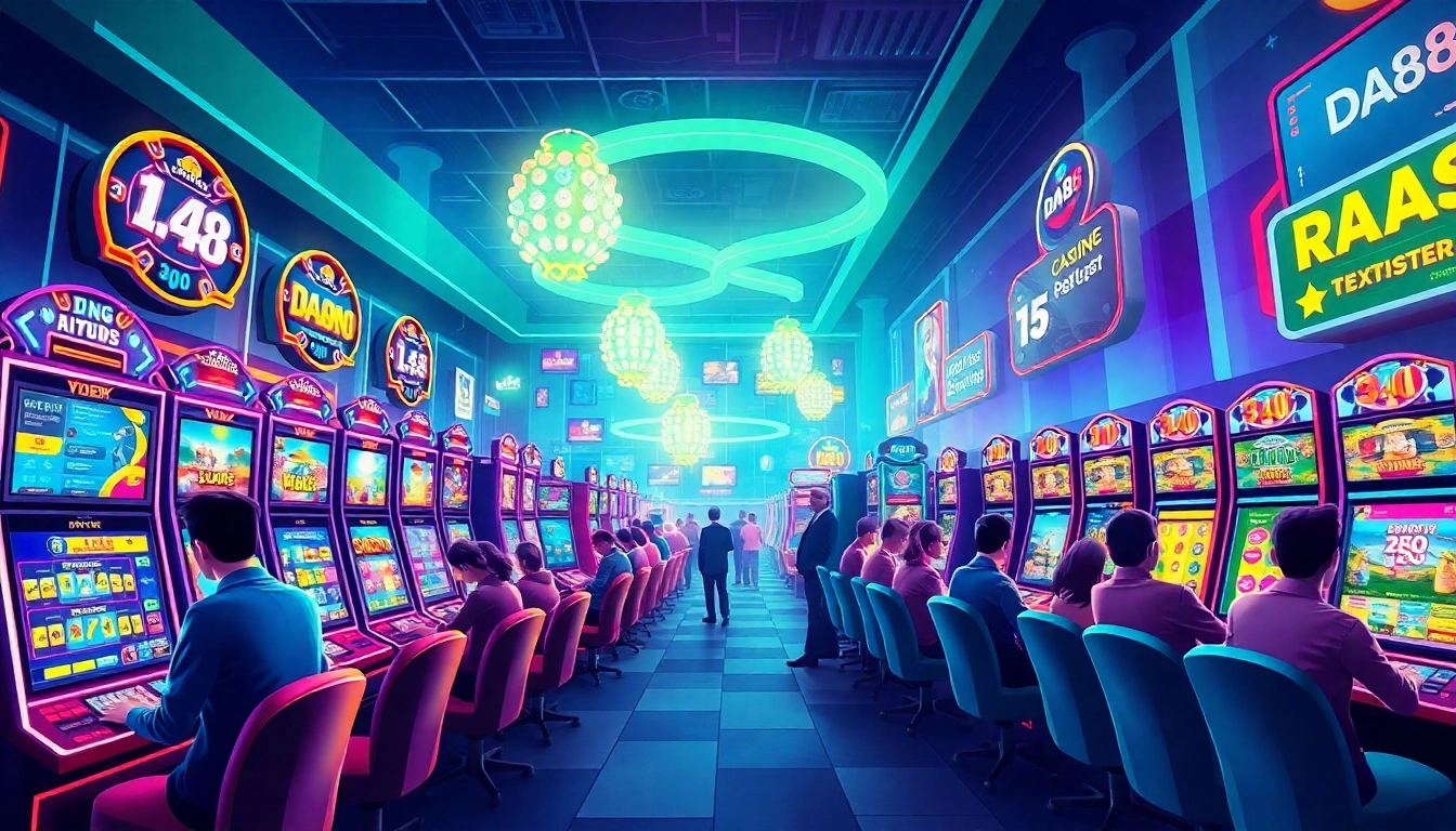 Exciting online gaming experience at https://da88.media/ with vibrant slots and players engaged in thrilling casino games.