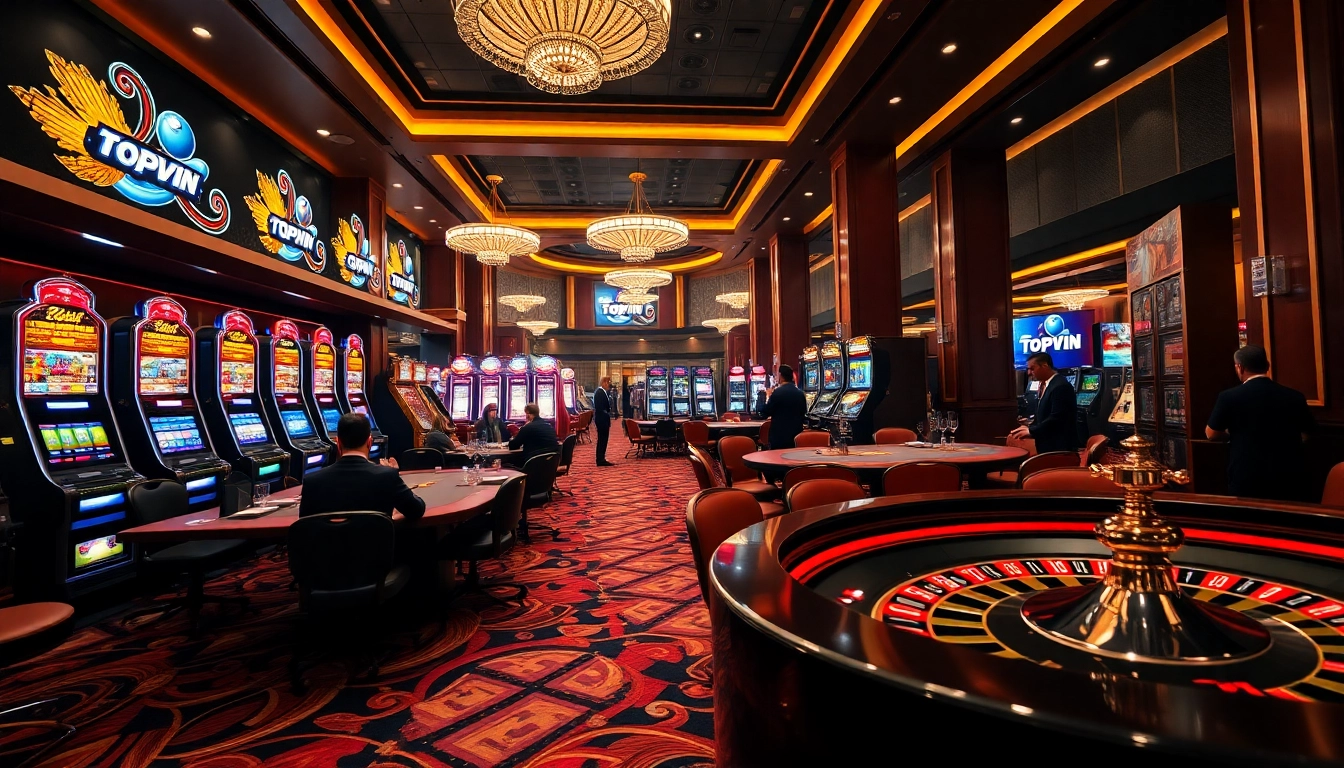 Topvin players enjoying an exciting casino experience with poker, slots, and roulette.