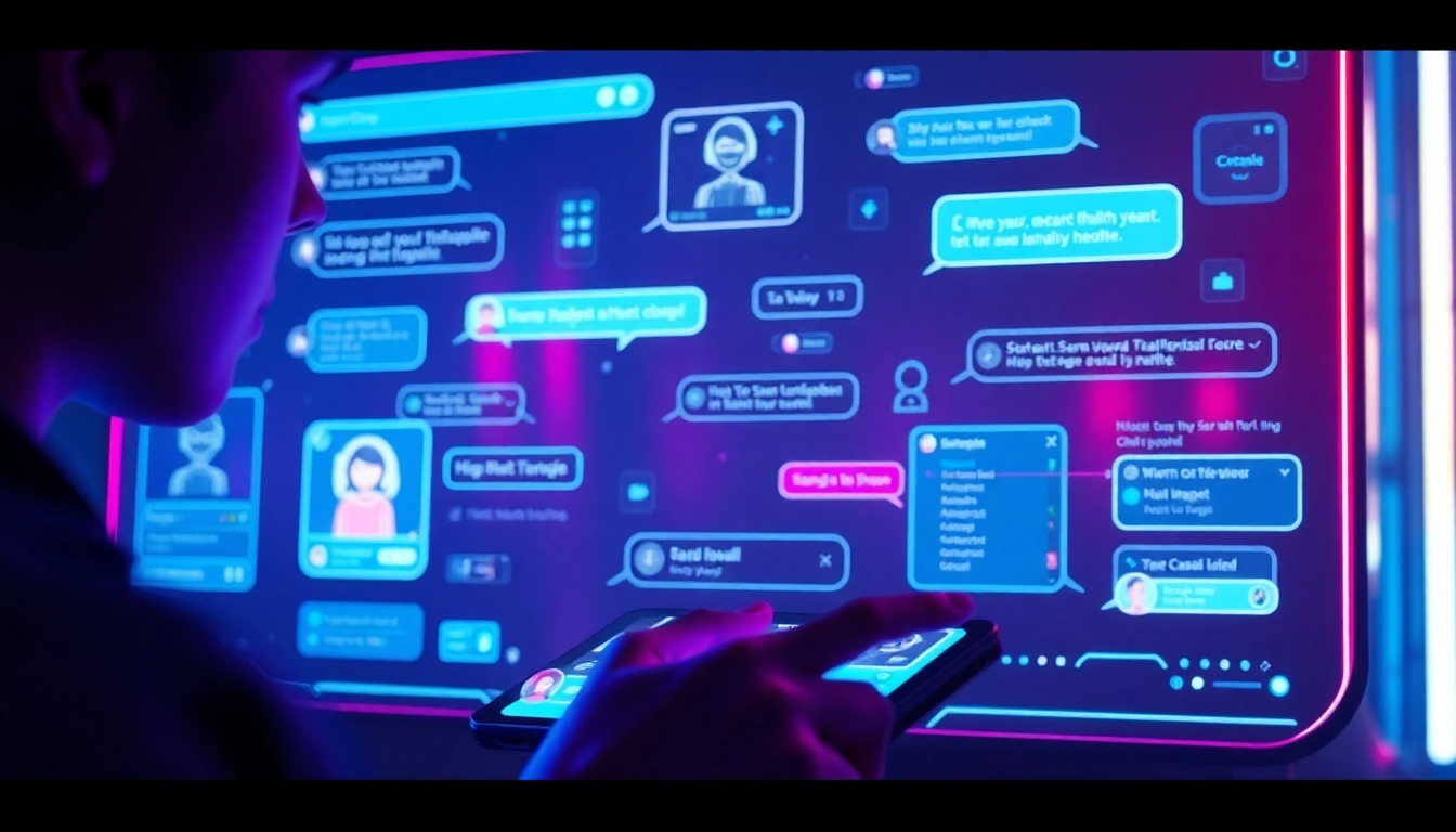 Engaging user experience with the best NSFW AI chatbots, showcasing futuristic chat interfaces and avatars.